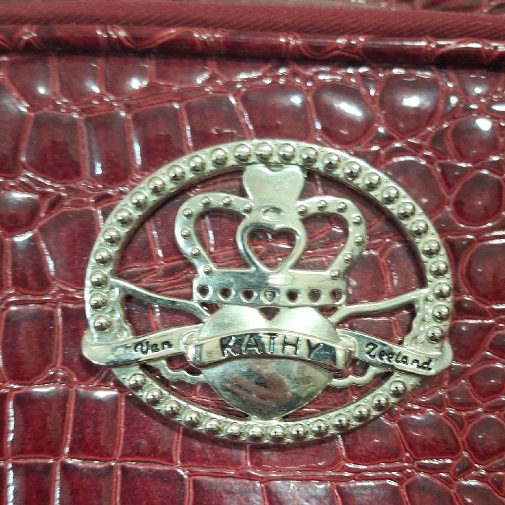 Kathy Van Zeeland Shoulder Bag Briefcase-Glossy Crocodile Texture - Burgundy Red - Picture 2 of 10